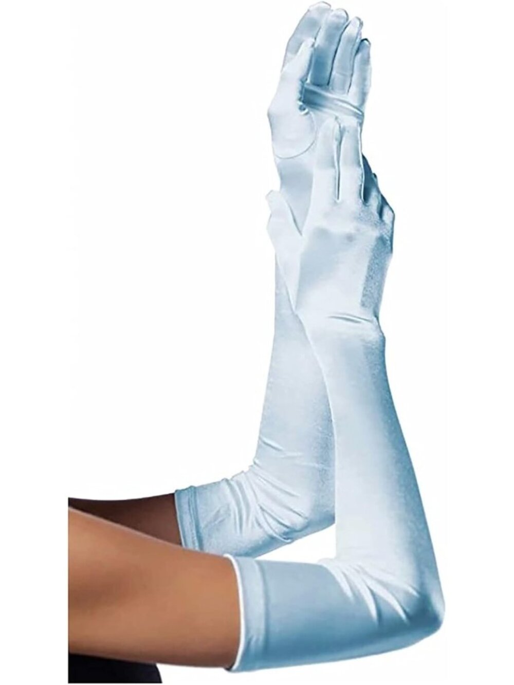 Women's Light Blue Extra Long Super Stretch Elbow Bride Quality Satin Gloves